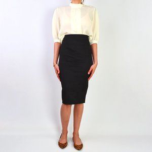 Neoprene High Waisted Pencil Skirt Small Black Bodycon Midi Embossed Scuba Pinup